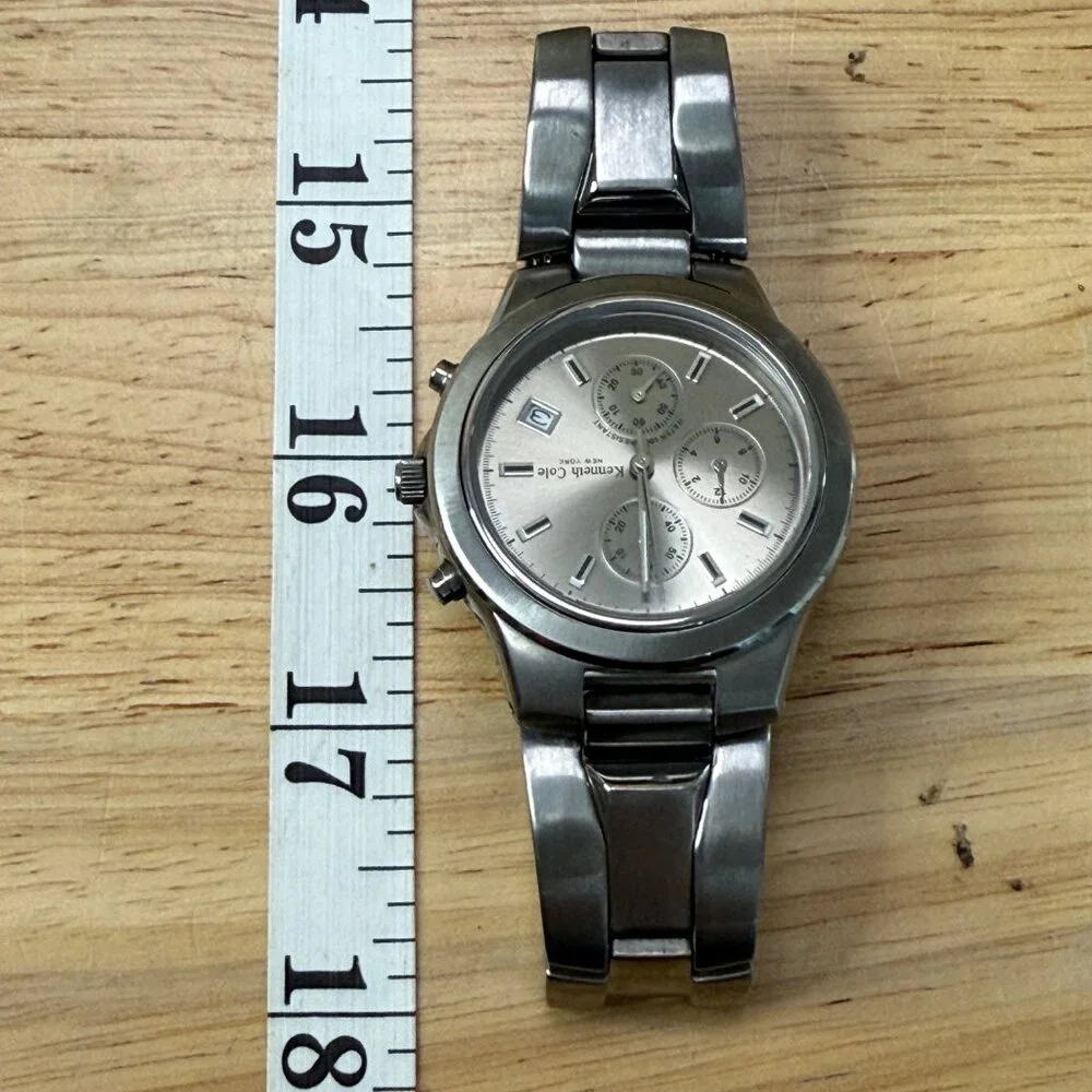 Kenneth Cole Mens Stainless Steel Chronograph Watch Silver Needs Battery